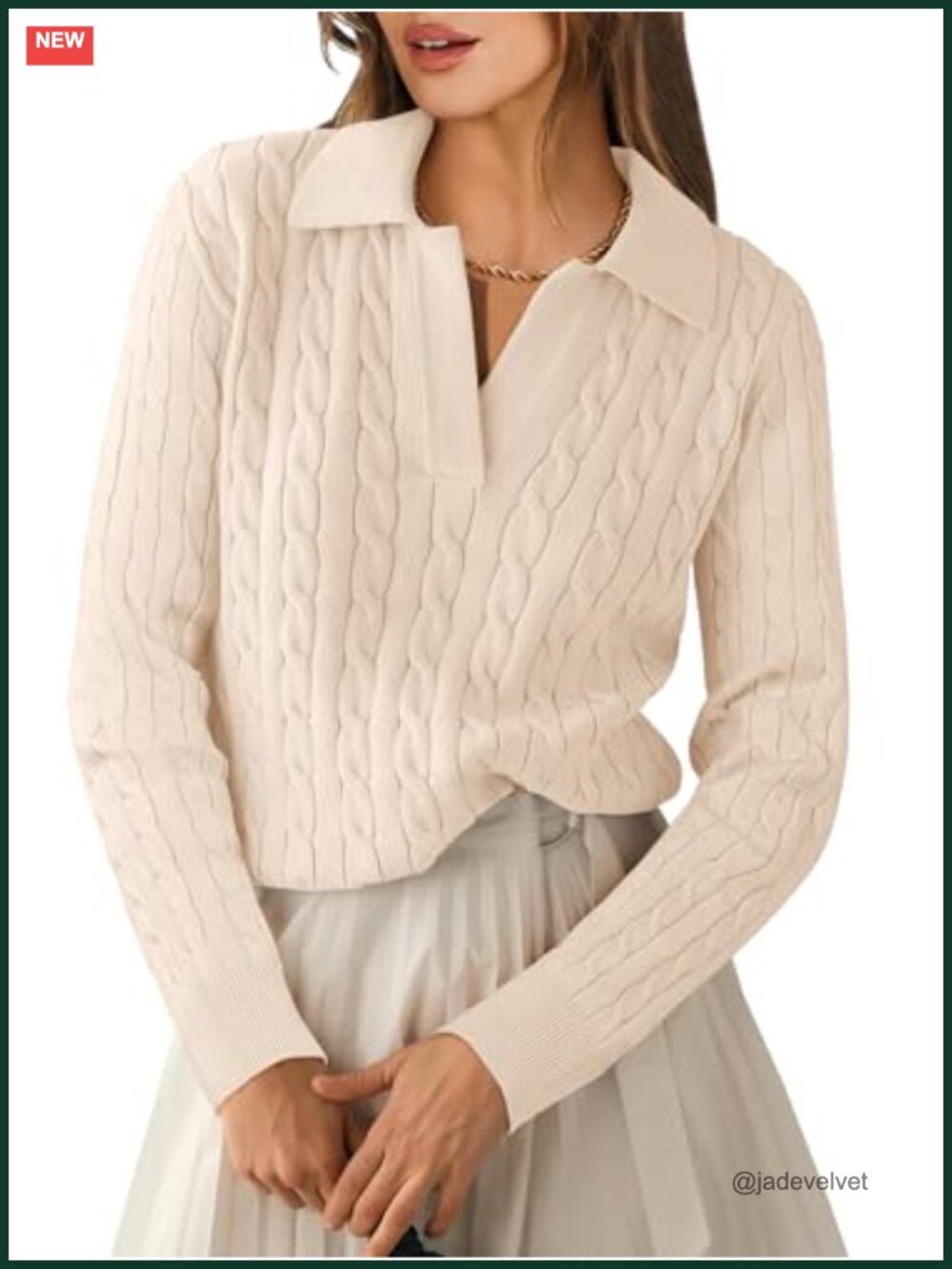 ANRABESS Womens Cable Knit Sweater Long Sleeve V-Neck Pullover
